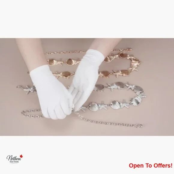 Adjustable Chain Belt with Shell Starfish and Synthetic Pearls, 47 Inch - Picture 7 of 7